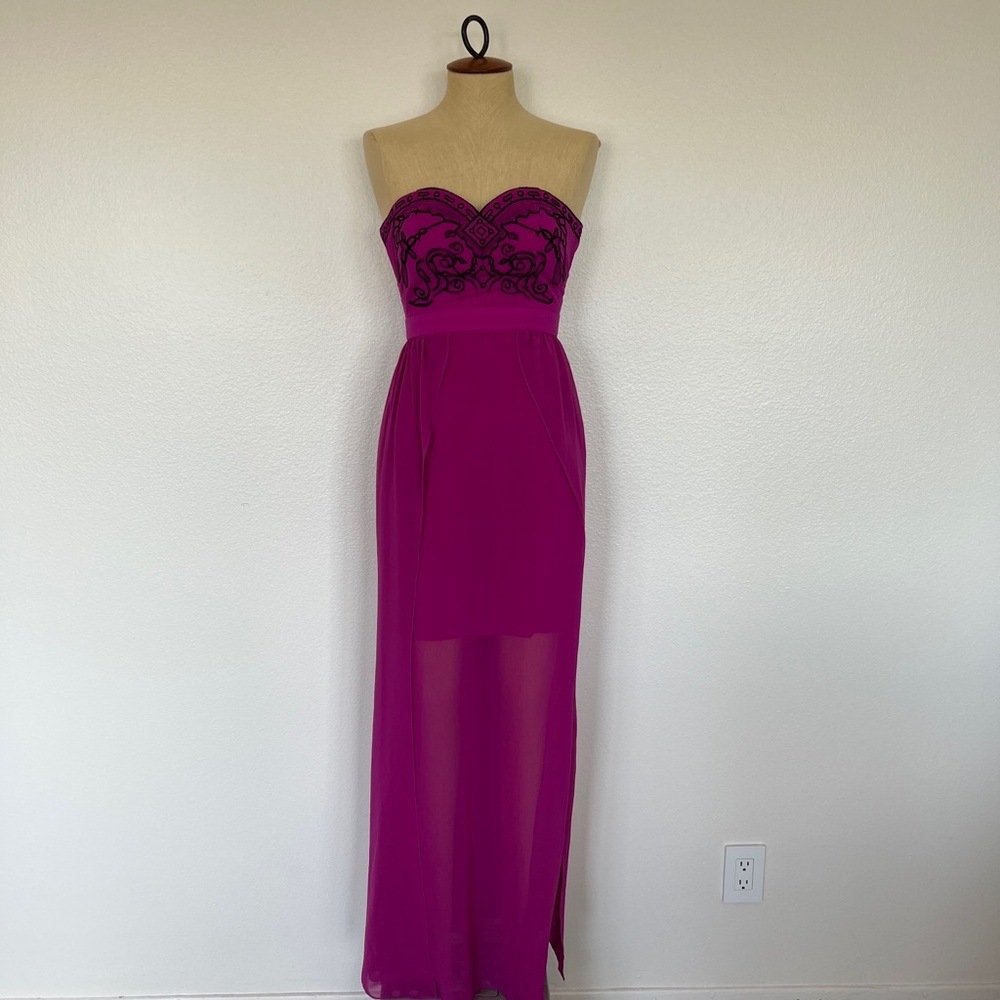 Lumier by Bariano Strapless with Chiffon Overlay Maxi Dress Purple Size XS